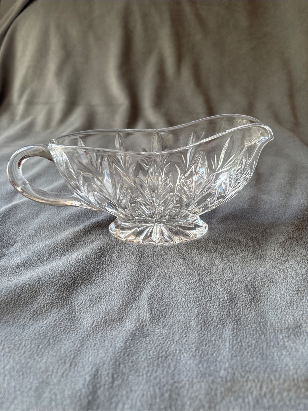 Pressed Glass Clear Gravy Boat with Handle